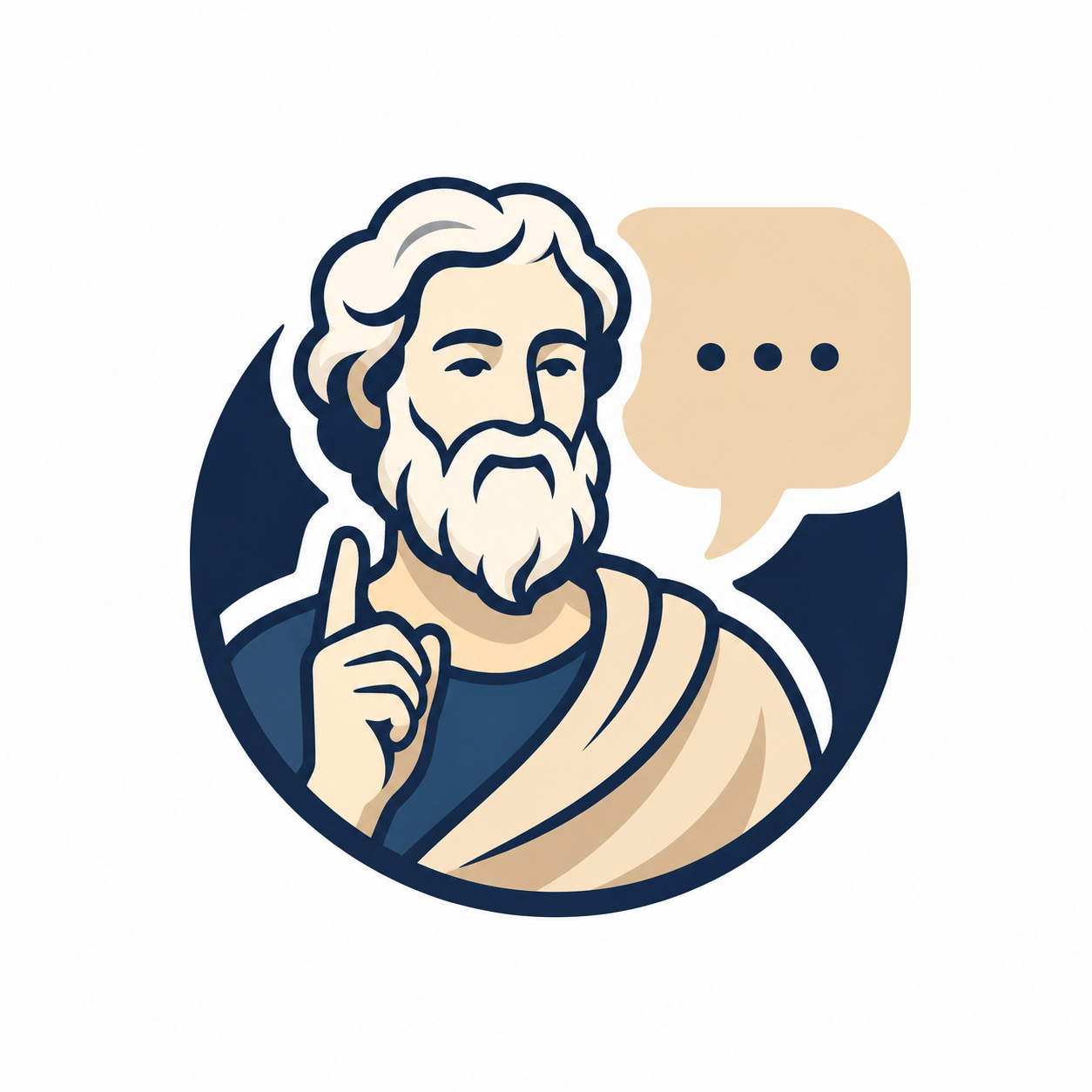 Ilustración del Guía del pensamiento, un maestro que señala una idea junto a una cápsula de diálogo.